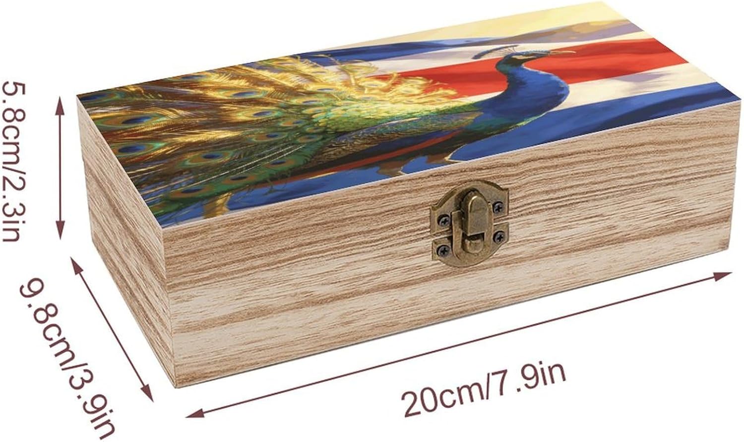 Colorful Peacock And National Flag Wood Box Rectangular Organizer Box image 2