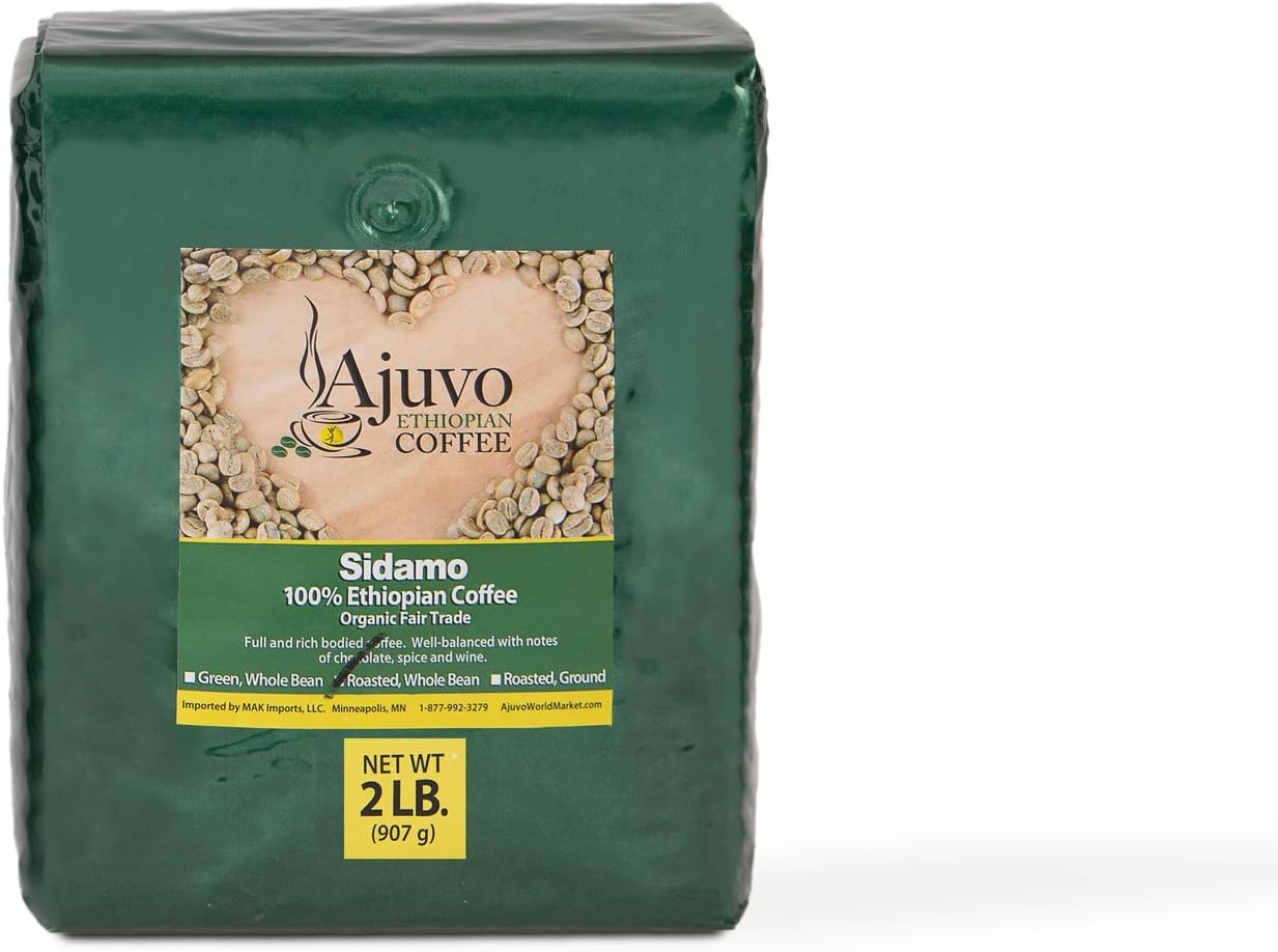 Ethiopian Sidamo Coffee | 100% Organic and Fair Trade | Roasted, Whole Bean | Two (2) Pounds