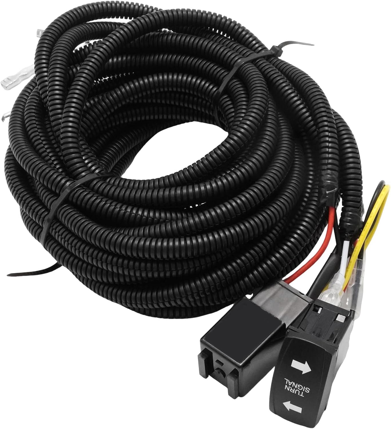 UTV Turn Signal Wiring Harness with Rocker Switch Flasher Relay Fuse, 20 AWG 2 Leads 12V/24V Turn Signal Wiring Kit, Replacement for Polaris RZR Ranger Maverick X3 Talon Mule