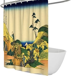 Green Blue Cloth Shower Curtain Liner with Hooks Famous Oriental Below Meguro Edo Period Landscap Extra Long Shower Curtains Waterproof W72xL72in
