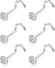 Chriscoco 6 Pieces G23 Titanium Nose Piercing L Shape Screw Nose Piercing Glitter 3 mm Cubic Zirconia Nose Stud Earrings Nostril Piercing 18G 20G Silver Gold