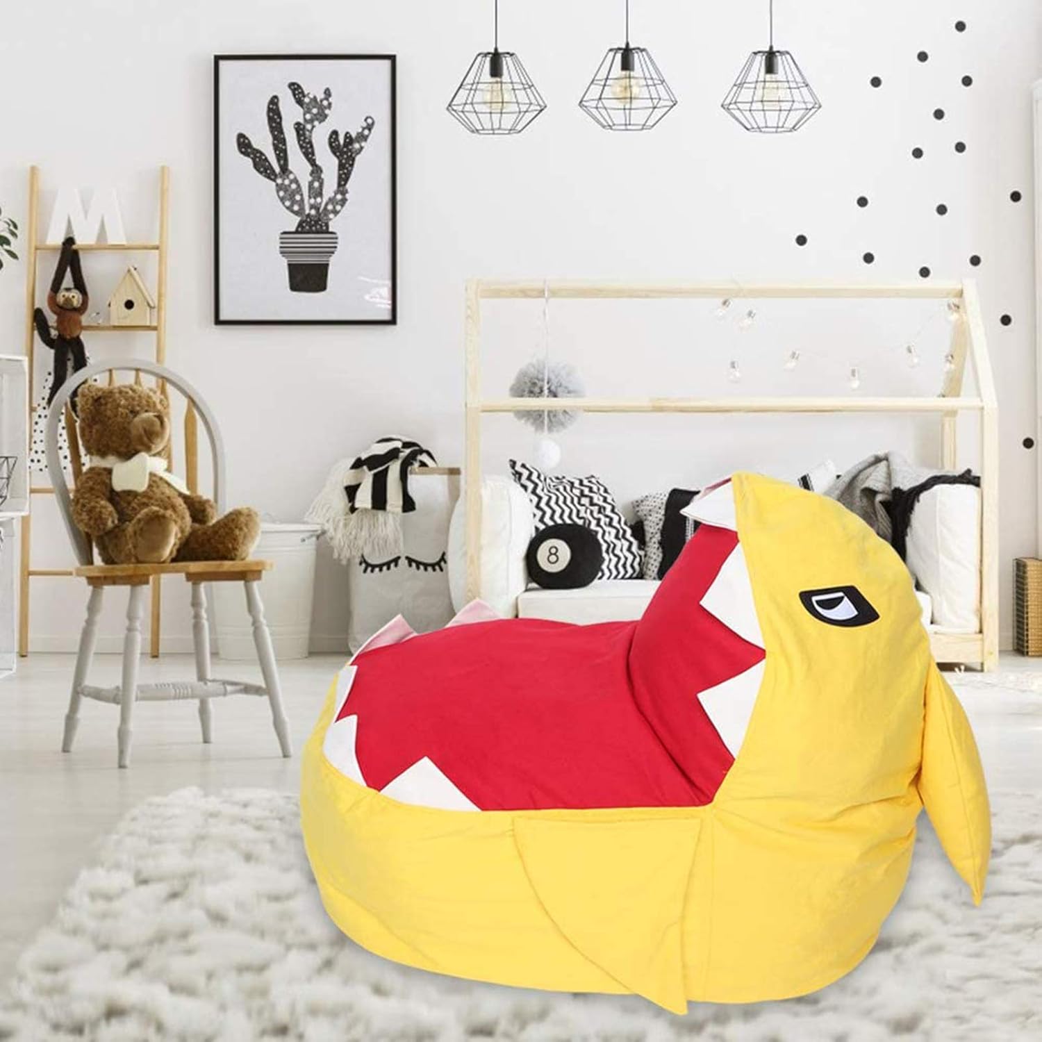 Shark Stuffed Animal Storage Bean Bag Chairs Soft Plush Toy Organizer Fluffy Lounger Quickly Clean Up Toys and Outdoor Portable Children's (Cover no Filler)
