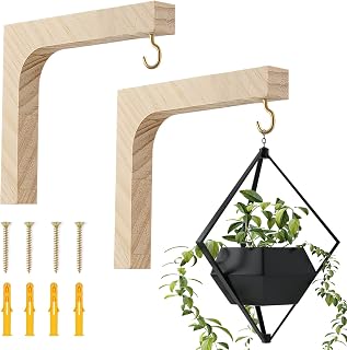 AIEX 2pcs Wooden Wall Hooks for Hanging Plants, Wooden Plant Hook for Wall Plant Hooks & Hangers with Hidden Holes Indoor Outdoor for Flowerpots Baskets Lanterns String Lights Wind Chimes