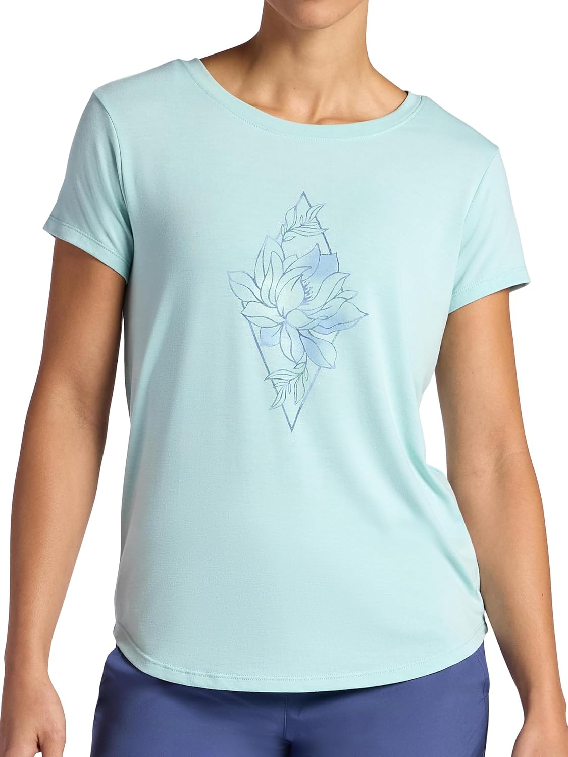 Gaiam Women's Mindful Flower Graphic Crewneck T-Shirt, Relaxed Fit, Stretch Lightweight Material, Curved Hem