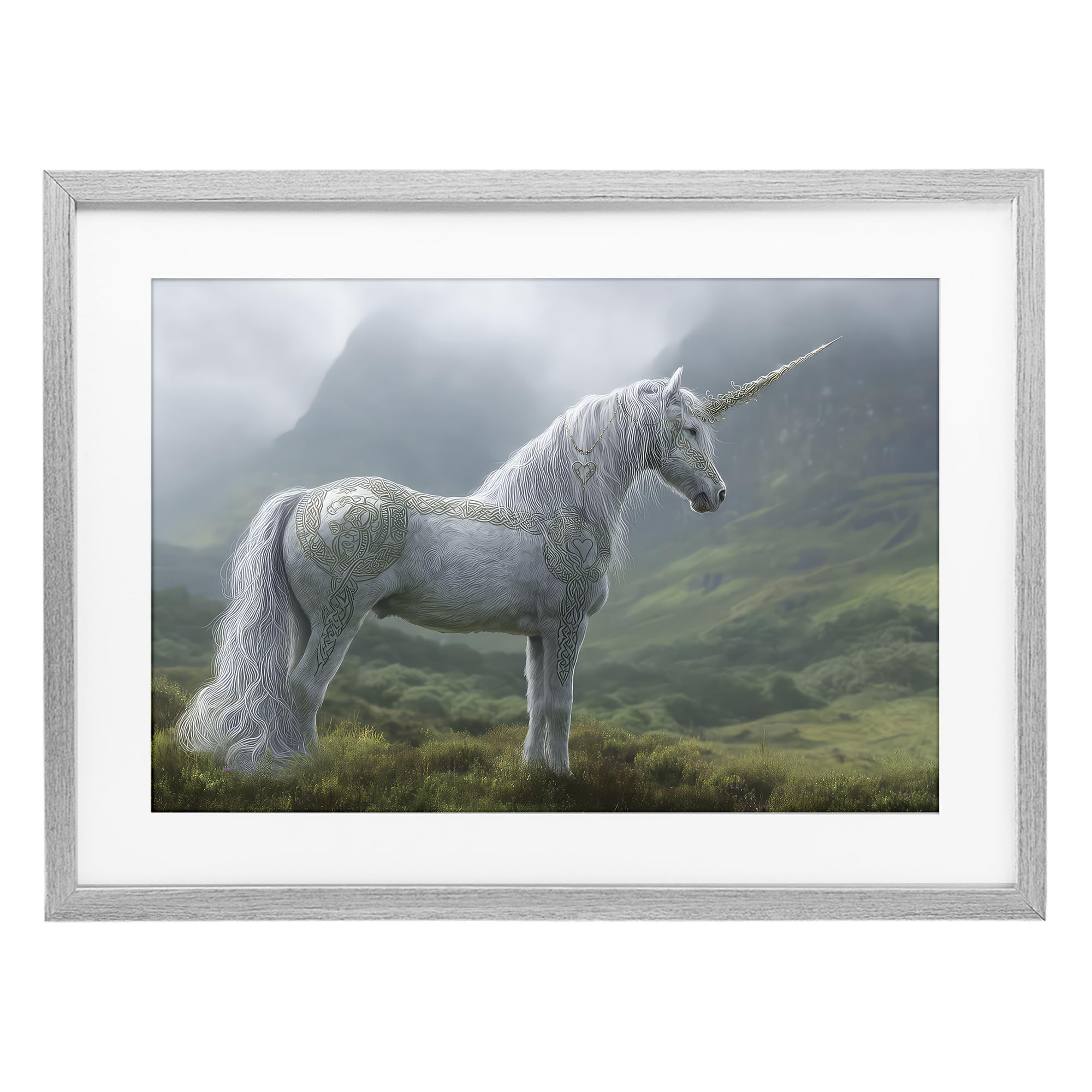 'Elegant Celtic Unicorn'| Framed Print Under Glass