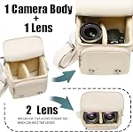 Cwatcun Compact Camera Bag Case Canvas Leather Trim Compatible for Nikon, Canon, Sony Mirrorless Camera and Lenses Water Resistant, Camera Shoulder Messenger Bag Beige(Small)