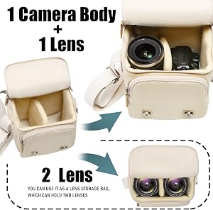 Cwatcun Compact Camera Bag Case Canvas Leather Trim Compatible for Nikon, Canon, Sony Mirrorless Camera and Lenses Water Resistant, Camera Shoulder Messenger Bag Beige(Small)