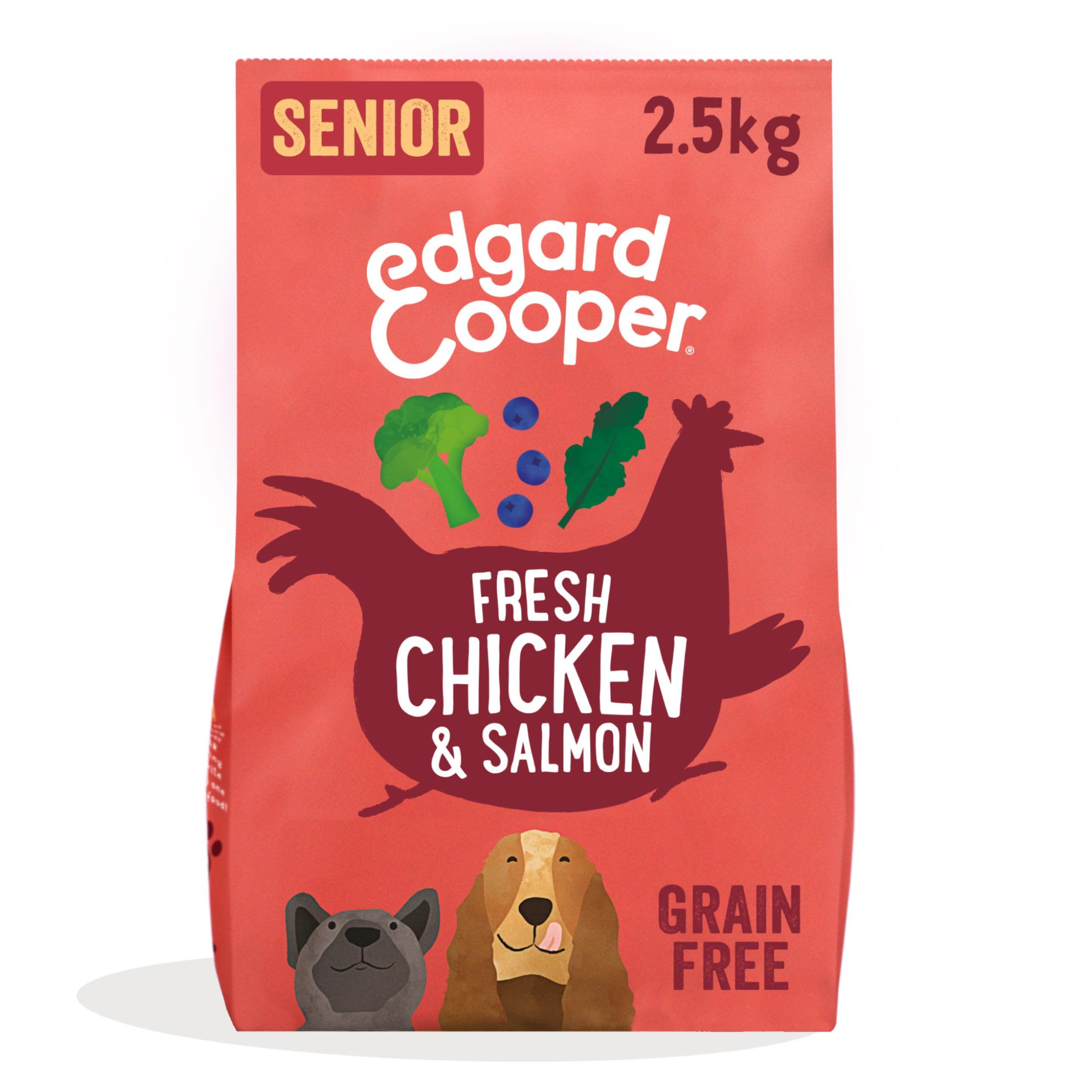 Edgard & Cooper Crocchette Cani Anziani Senior Cibo Secco Senza Cereali Mangime Naturale 2.5kg Pollo e Salmone Fresco, Alimentazione Completa, Sana ed Equilibrata per Cani di Ogni Taglia