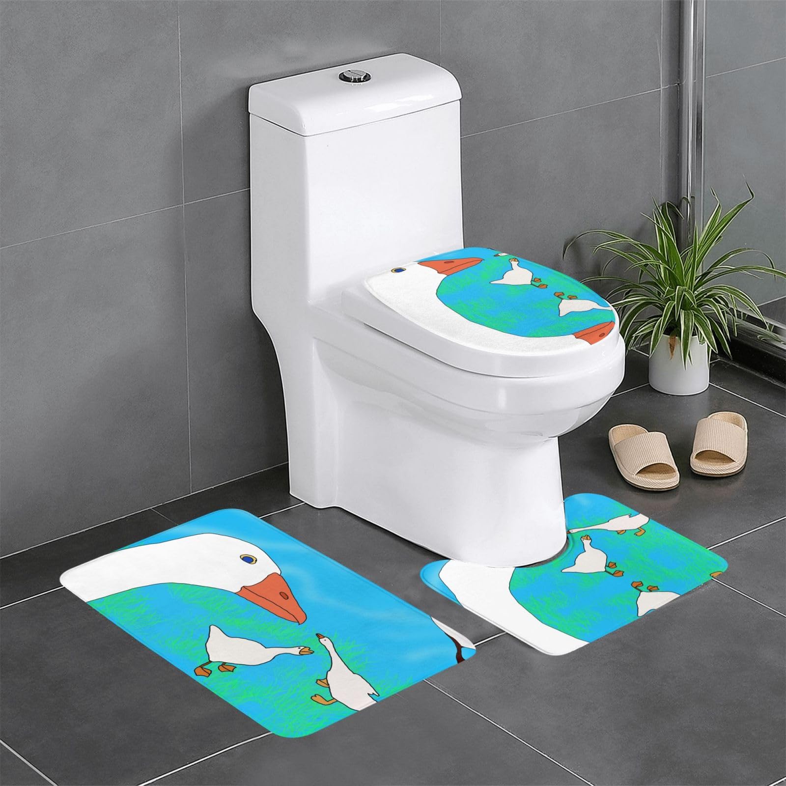 Tapis de salle de bain antidérapants haut de gamme avec contour Happy White Goose