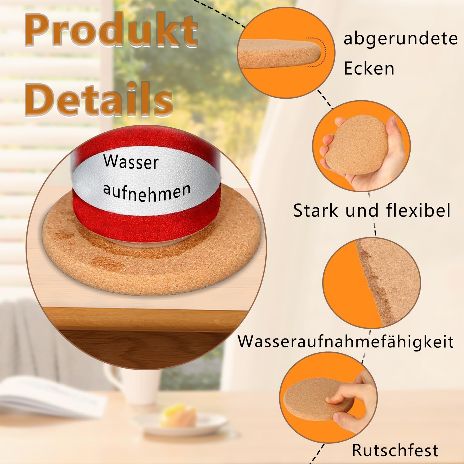 4er Set Kork Topfuntersetzer - Rutschfeste Untersetzer Für Heiße Töpfe Und Tassen