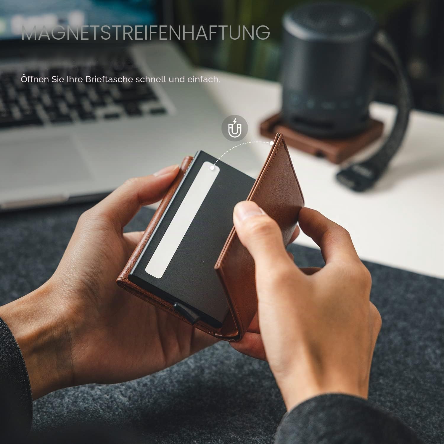 VULKIT Kreditkartenetui für Herren, RFID-blockierendes Leder Pop-up-Kartenetui mit Geldscheinfach