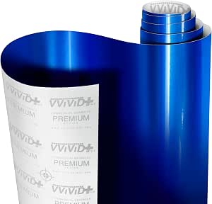 VViViD+ Ultra Gloss Liquid Metal Brilliant Blue Vinyl Car Wrap Premium Paint Replacement Film Roll with Nano Air Release Technology(1ft x 5ft)
