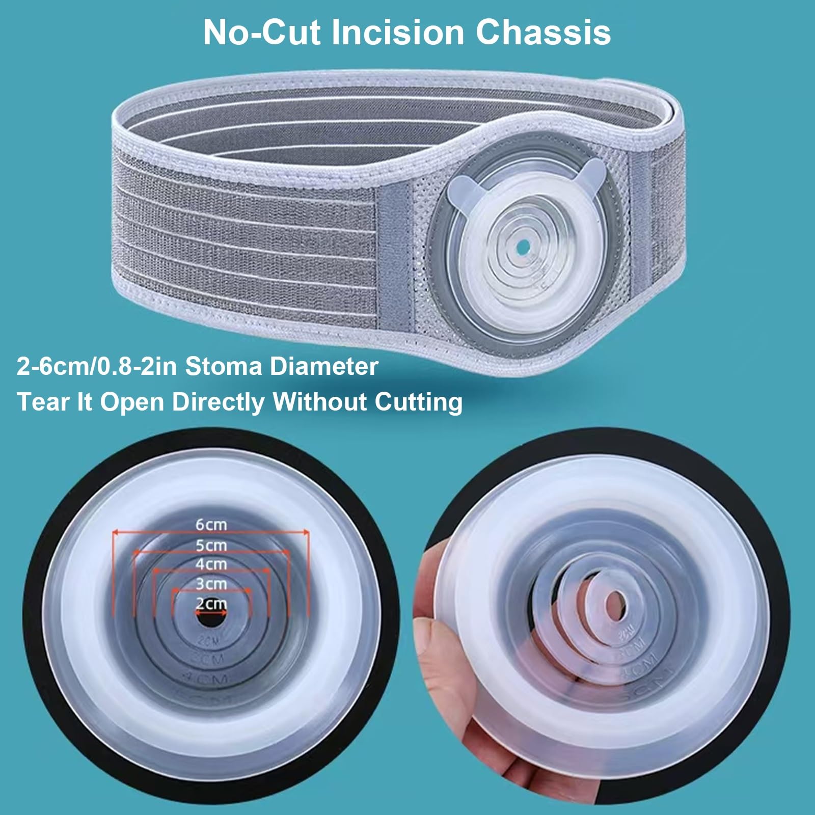 Verstellbarer Stoma Gürtel, Stoma Bandage mit 80 Transparenten Beuteln, 2-6 cm Durchmesser, Kein Zuschneiden Erforderlich, Beugt Parastomalen Hernien vor(Large)