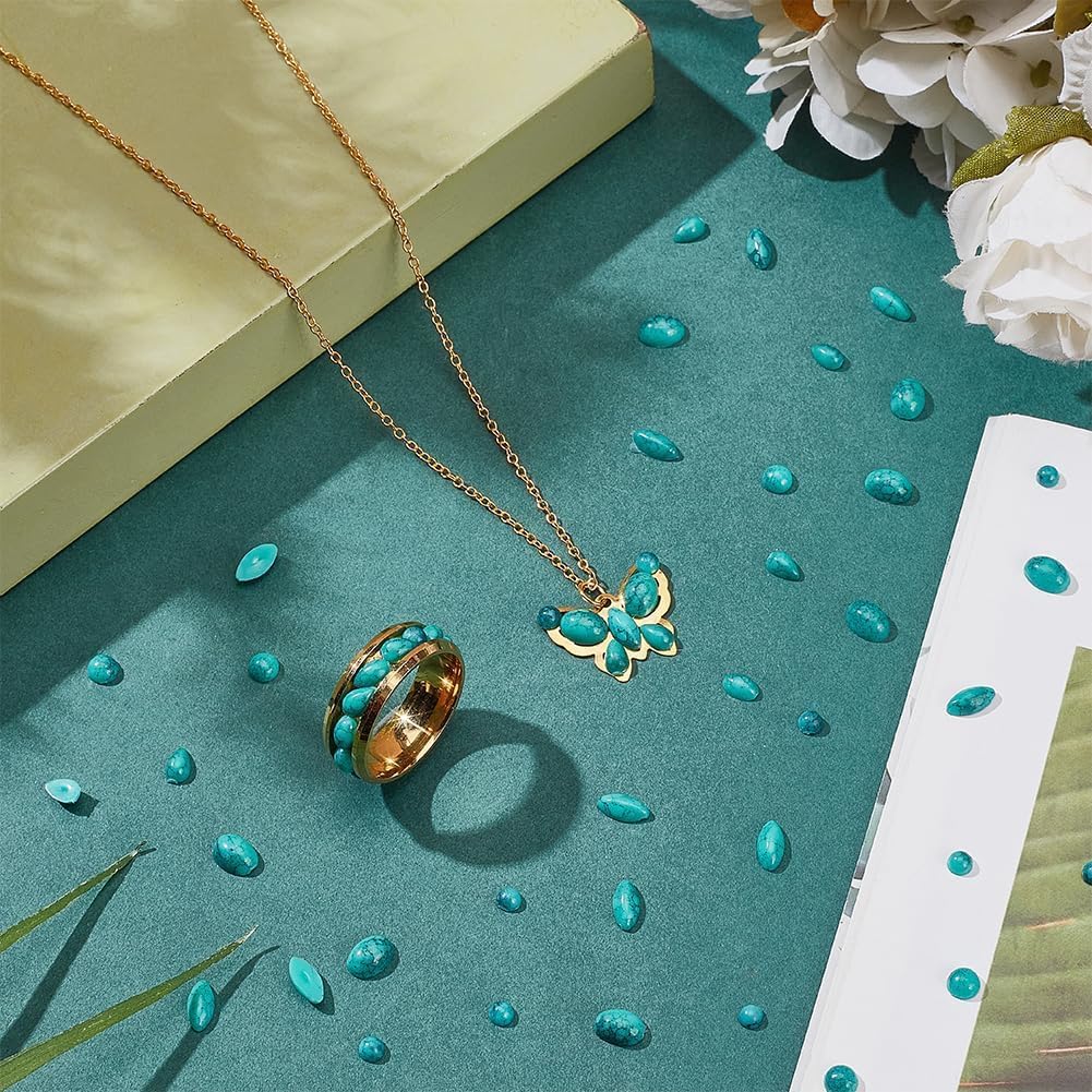 PH PandaHall 300pcs Mini Stone Cabochons 6 Shapes Synthetic Turquoise Cabochon Blue Texture Gemstone Half Round Turquoise Flatback Dome Cameos for DIY Earring Bracelet Necklace Jewelry Making 3-8x2-4mm - Image 5