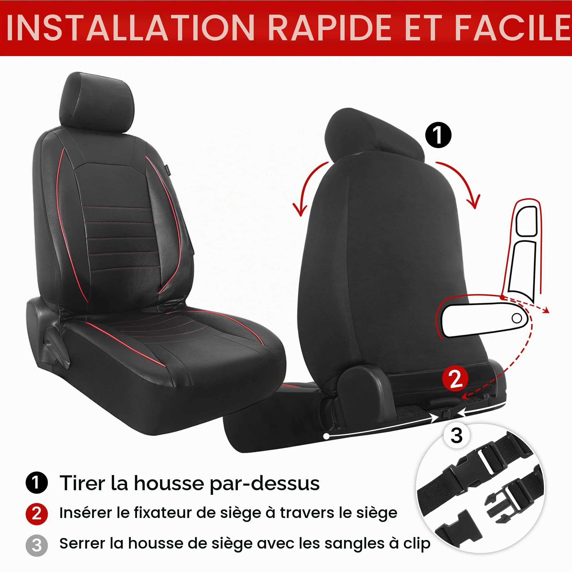 AUTOYOUTH Housses de siège avant universelles imperméables en cuir PU Rouge/noir Compatible avec airbag Paire pour SUV Van Berline