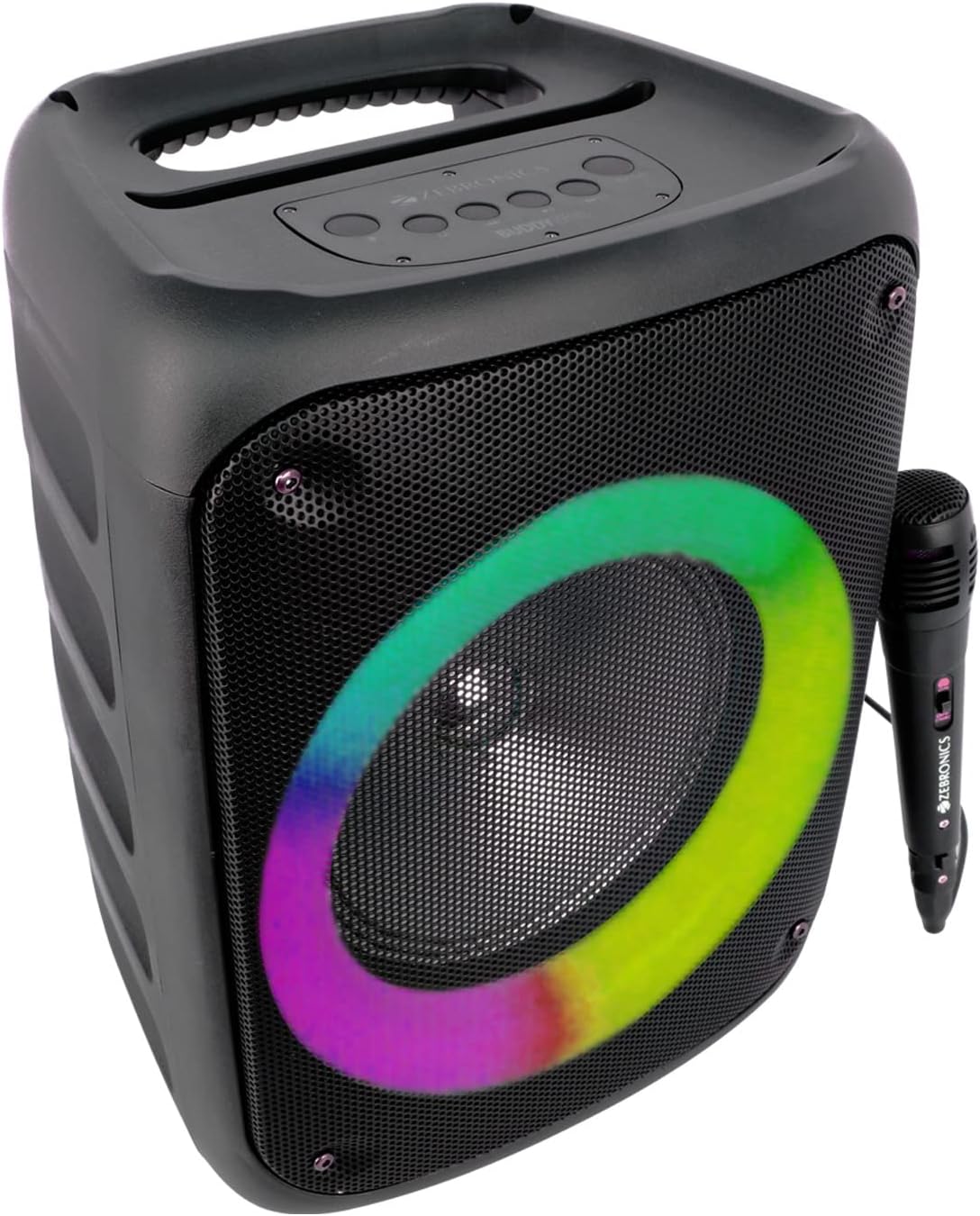 Zeb-Buddy 500 Portable Wireless Speaker with BT v5.0, 25W RMS Output, TWS, 20.3cm(8”) Driver, 5H Backup, USB, mSD, AUX, FM Radio and Built in Rechargeable Battery, Black