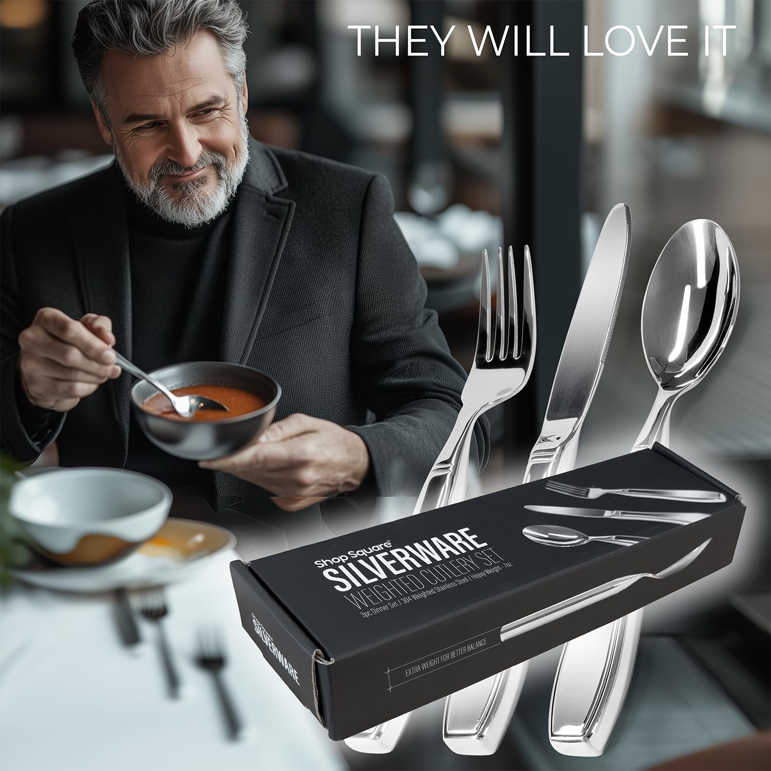 Utensilios pesados para temblores de manos y pacientes con Parkinson, juego de 3 piezas de cubiertos con peso para ancianos, artritis, agarre débil de la mano, práctica bolsa de viaje, acero