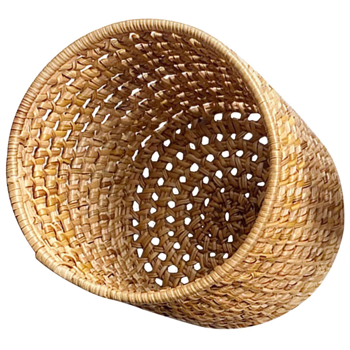 Zerodeko Porte-stylo en Rotin Tressé Naturel, Pot à Crayons Multifonction Petit Format Ø8x8 Cm, Organiseur de Stylos et Pinceaux de Maquillage pour Bureau et Maison