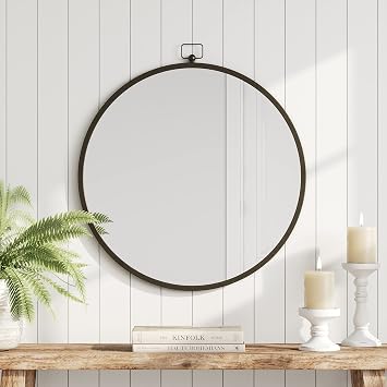 Barnyard Designs Metal Frame Bathroom Vanity Wall Mirror Grey 24", Round | Wall-Mounted Accent with Keyhole Hanger; Iron Design for Bedroom, Bathroom, or Desk; Modern Farmhouse Decor