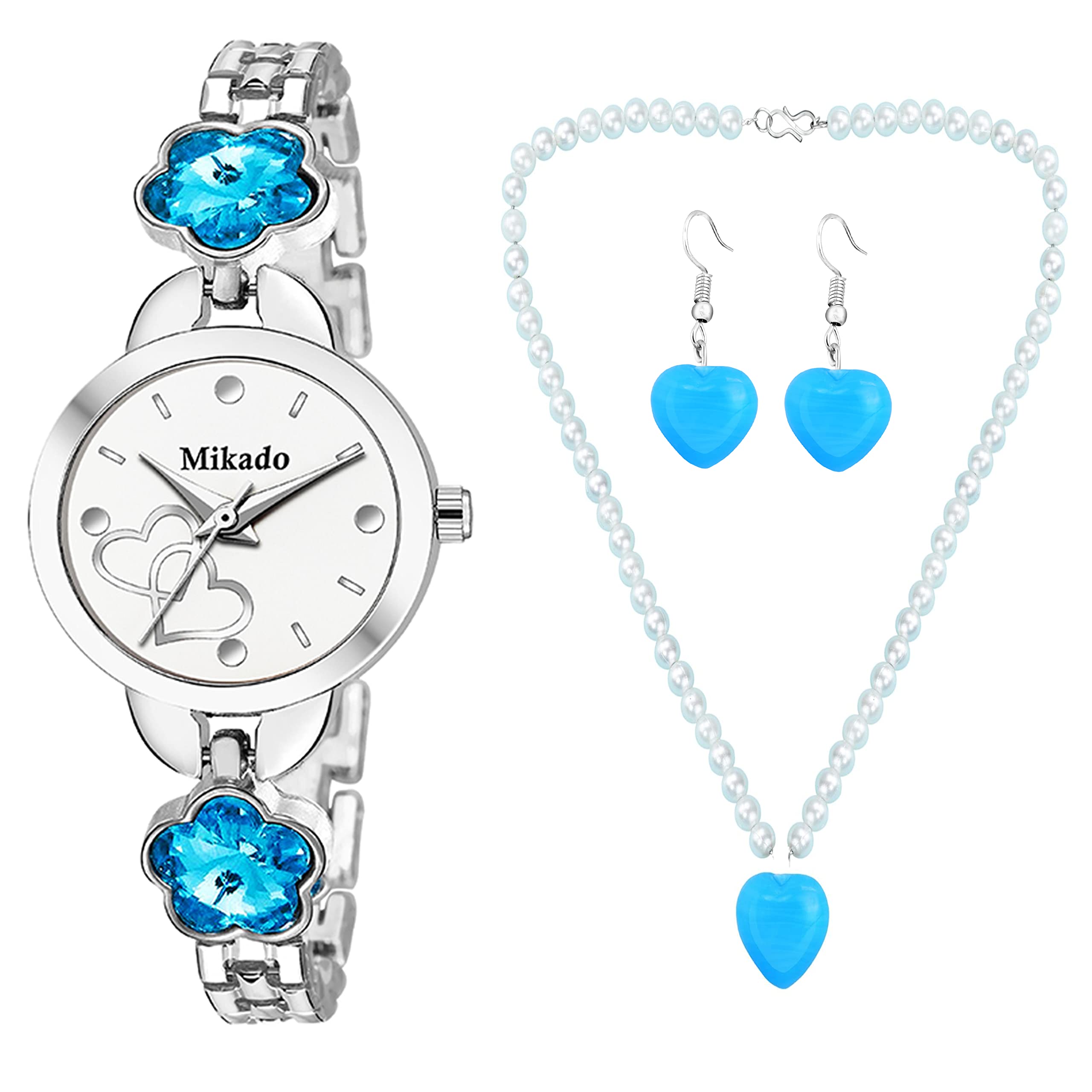 Mikado Stunning Bubbly Blue Analog Watch with Beautiful Necklace Set for Women (B0B2KKBP34) Amazon Price History, Amazon Price Tracker