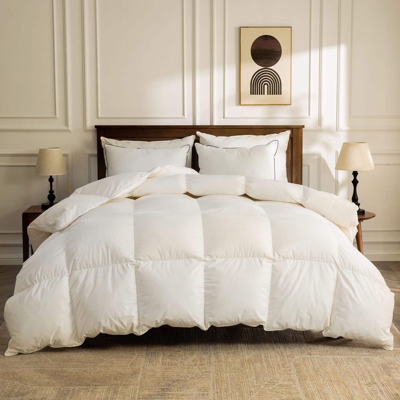 Photo 1 of BPC Lightweight Organic Feather Down Comforter Queen Size, Hotel-Luxury Fluffy Duvet Insert with Cotton Cover and Puffy Feather Down Filling, for Summer/Hot Sleepers, Ivory White, 90x90 Inches