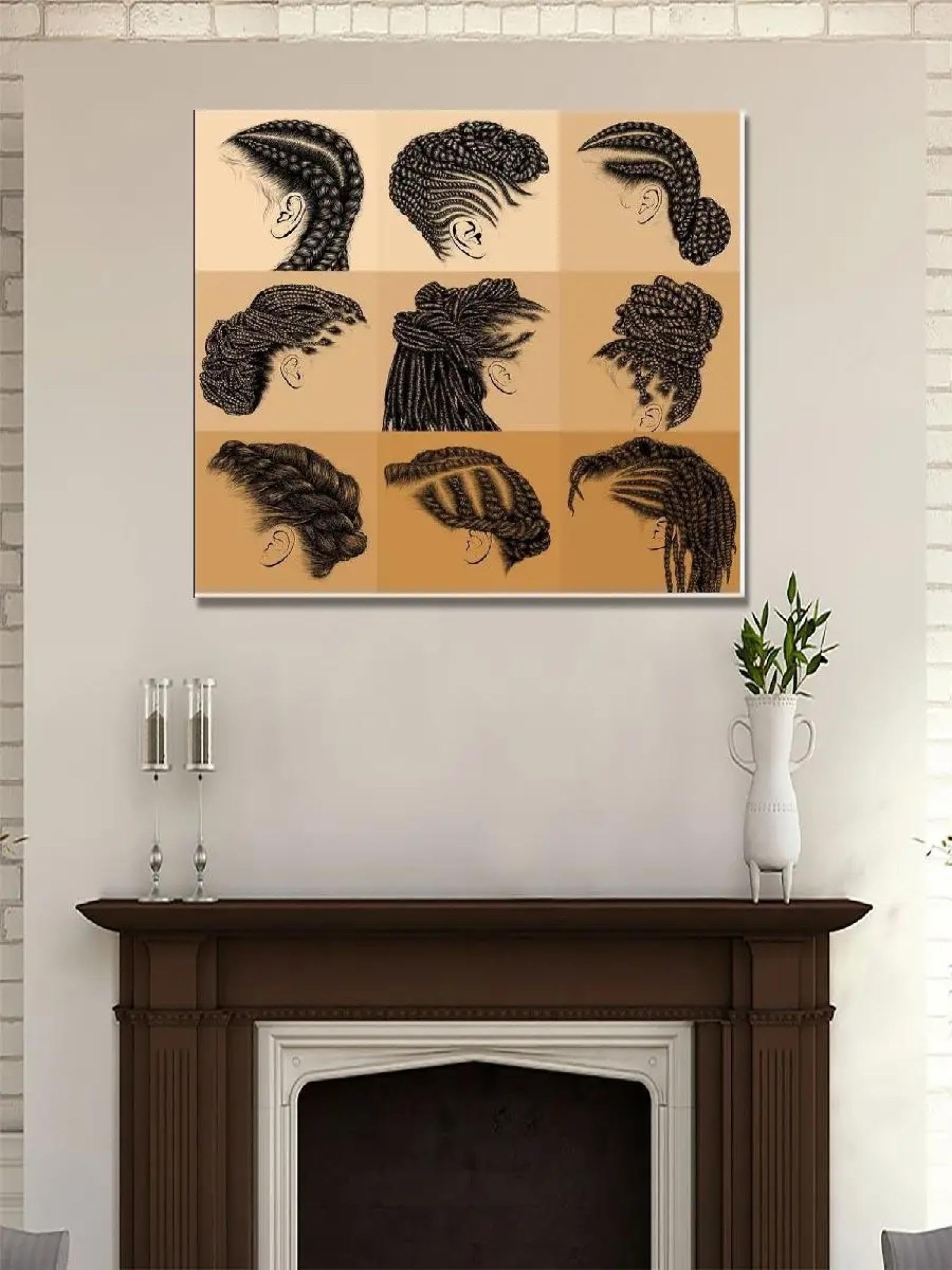 MAIMANG Póster de moda con marco de madera y trenzas africanas para peluquería, listo para colgar, decoración de habitación, 60 x 80 cm.