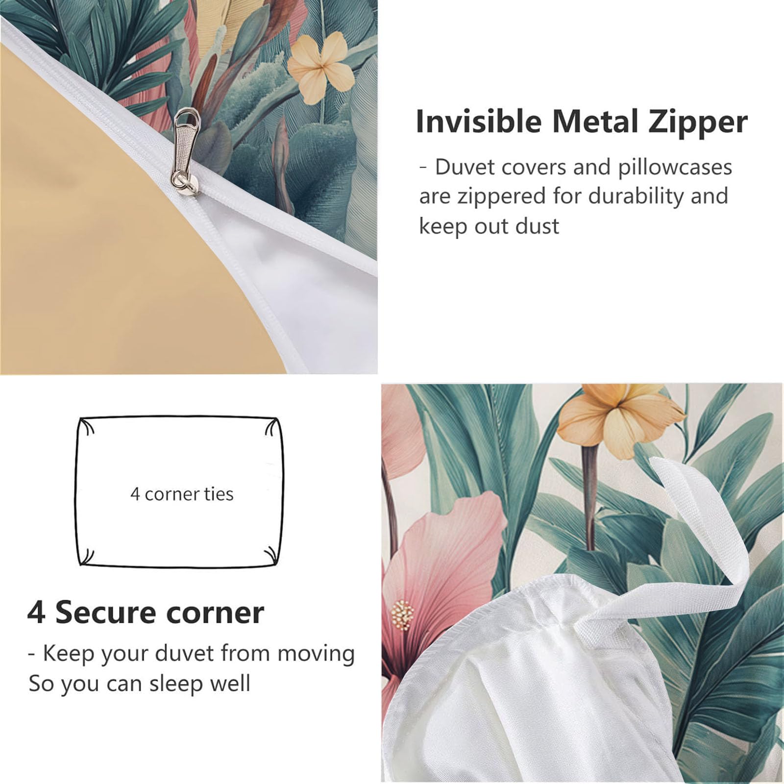 Piante tropicali Foglie di ibisco e banano - 100% Microfibra - Set Copripiumoni Matrimoniale 230x220cm con 1 federe 50 x 75 cm - Tessuto morbido e confortevole - Rosa Verde