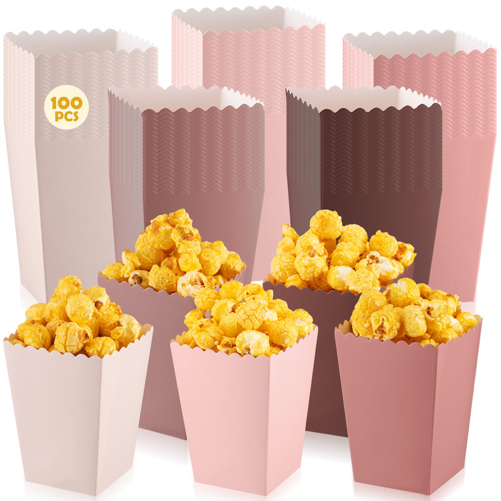 Geiserailie 100 Pcs Mini Popcorn Boxes for Party Colorful Paper Candy Favor Containers Buckets Supplies for Movie Theater Birthday Carnival Bridal Decorations(Nude Pink,Classic Style)