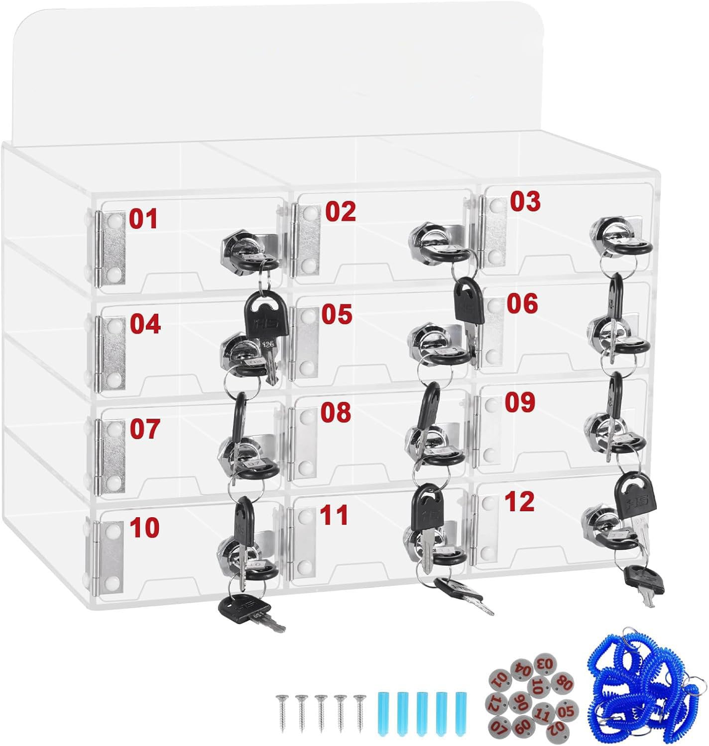 MXBAOHENG 12 Slot Caja de almacenamiento de acrílico para teléfono móvil Armario de almacenamiento para teléfono móvil montado en la pared con Cerradura de Puerta y Llave Organizador de teléfono móvil