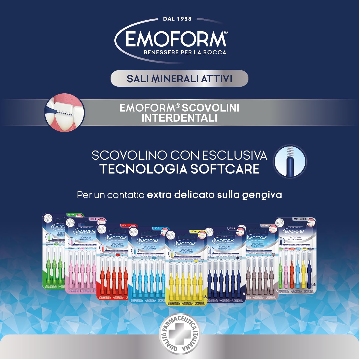 Scovolino Interdentale Emoform Rosa 6 Pz. con Tecnologia SoftCare per un Contatto Extra Delicato sulle Gengive grazie alle Setole Morbide - Impugnatura Antiscivolo con Cappuccio per l'igiene Orale
