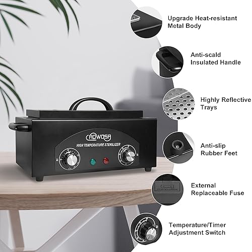 Miniatura 3 de Caja de limpieza de herramientas de metal de alta temperatura, gabinete de calor seco de 2 L, limpieza de herramientas de metal para manicura,