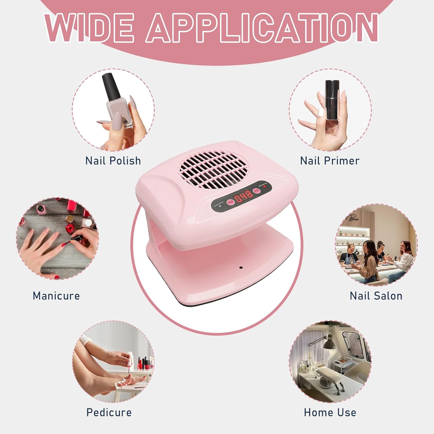 Nail Dryer for Regular Polish, 300W Nail Drying Fan with Sensor and Hot and Cool Air for Home Use (Pink)