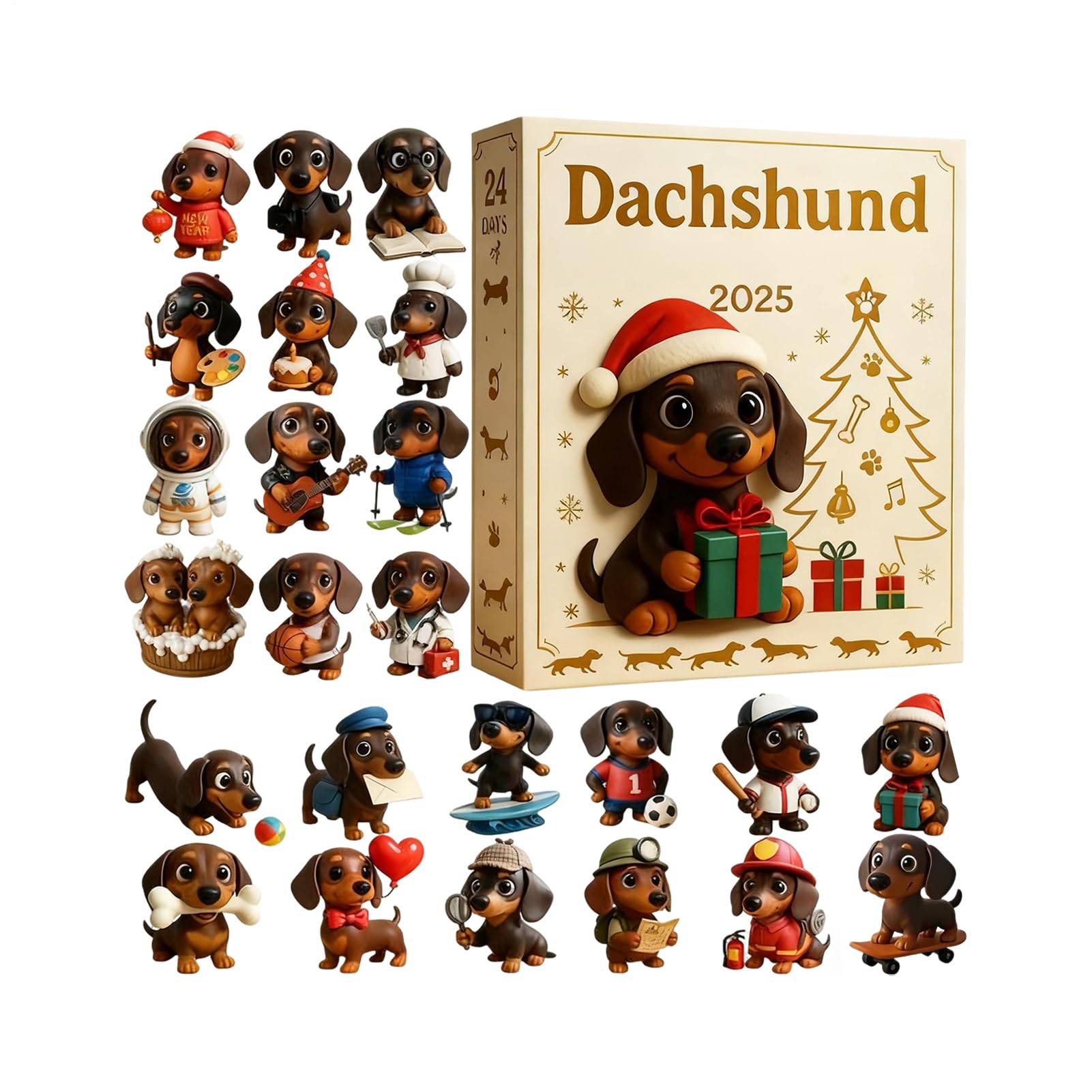 Cute Dachshund Advent Christmas Calendars 2025, Delightful Dachshund Ornaments 24 Days Countdown Calendar, 24 Acrylic 2D Creative Funny Dog Christmas Pendants For Dogs And Pet Lovers