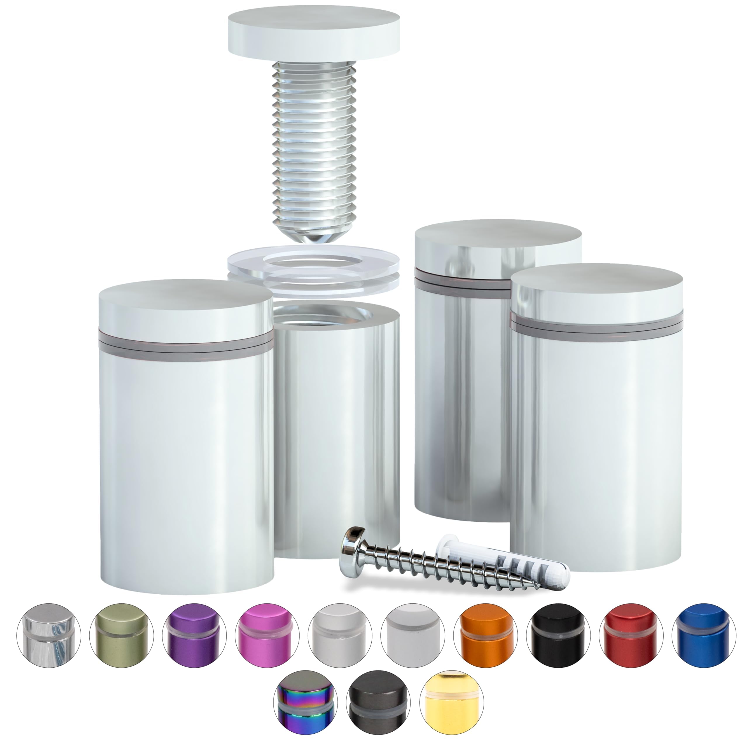 4 Pcs Stainless Steel Standoff Screws (White) - ½” x 1” Screws for Acrylic, Wood, and Glass Signage - Sign Standoffs Wall Mount for Frames,