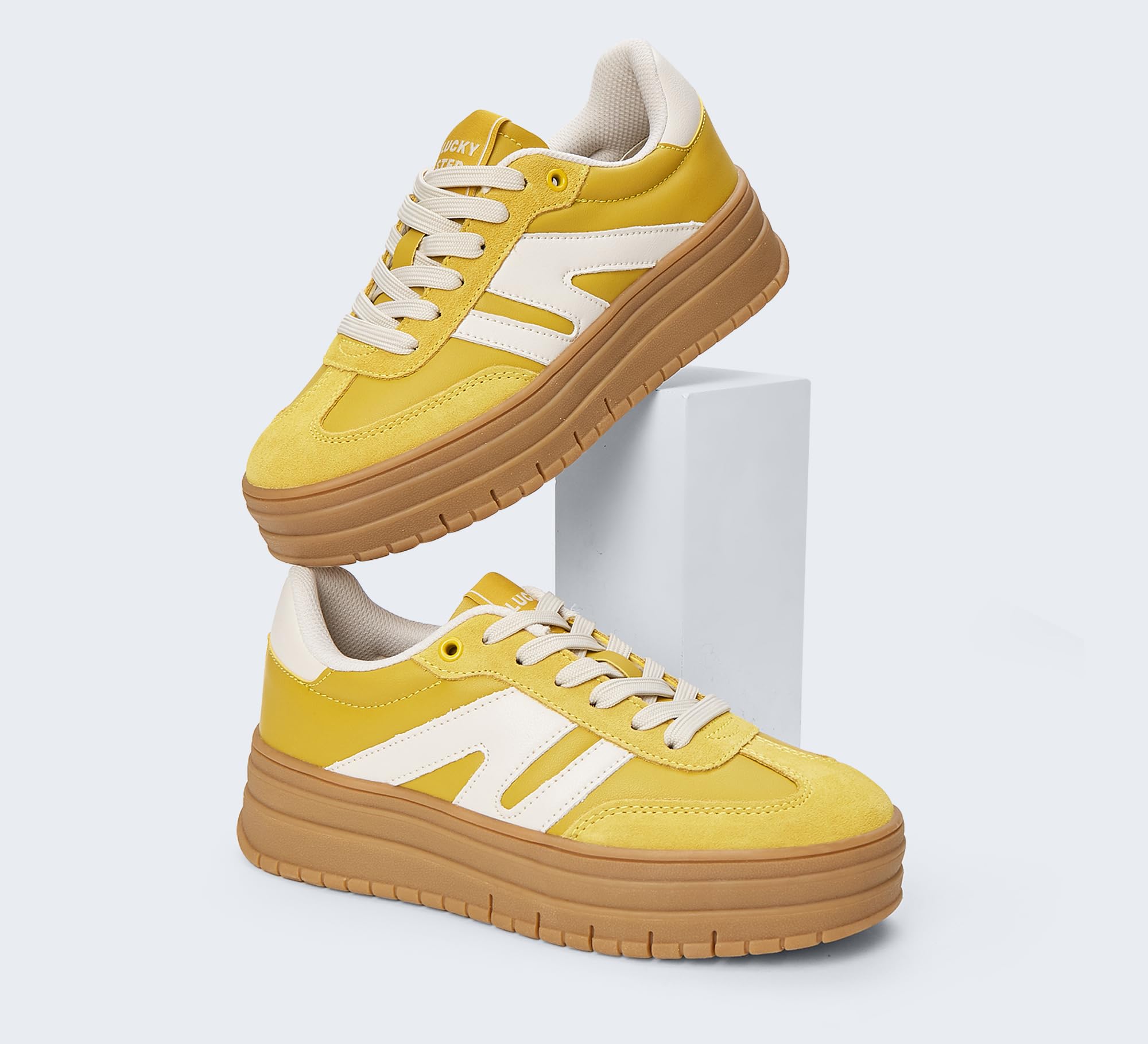 LUCKY STEP Plateau Sneaker Damen - Keilabsatz Leinwand Retro Niedriger Schaft Bequem für Alltag