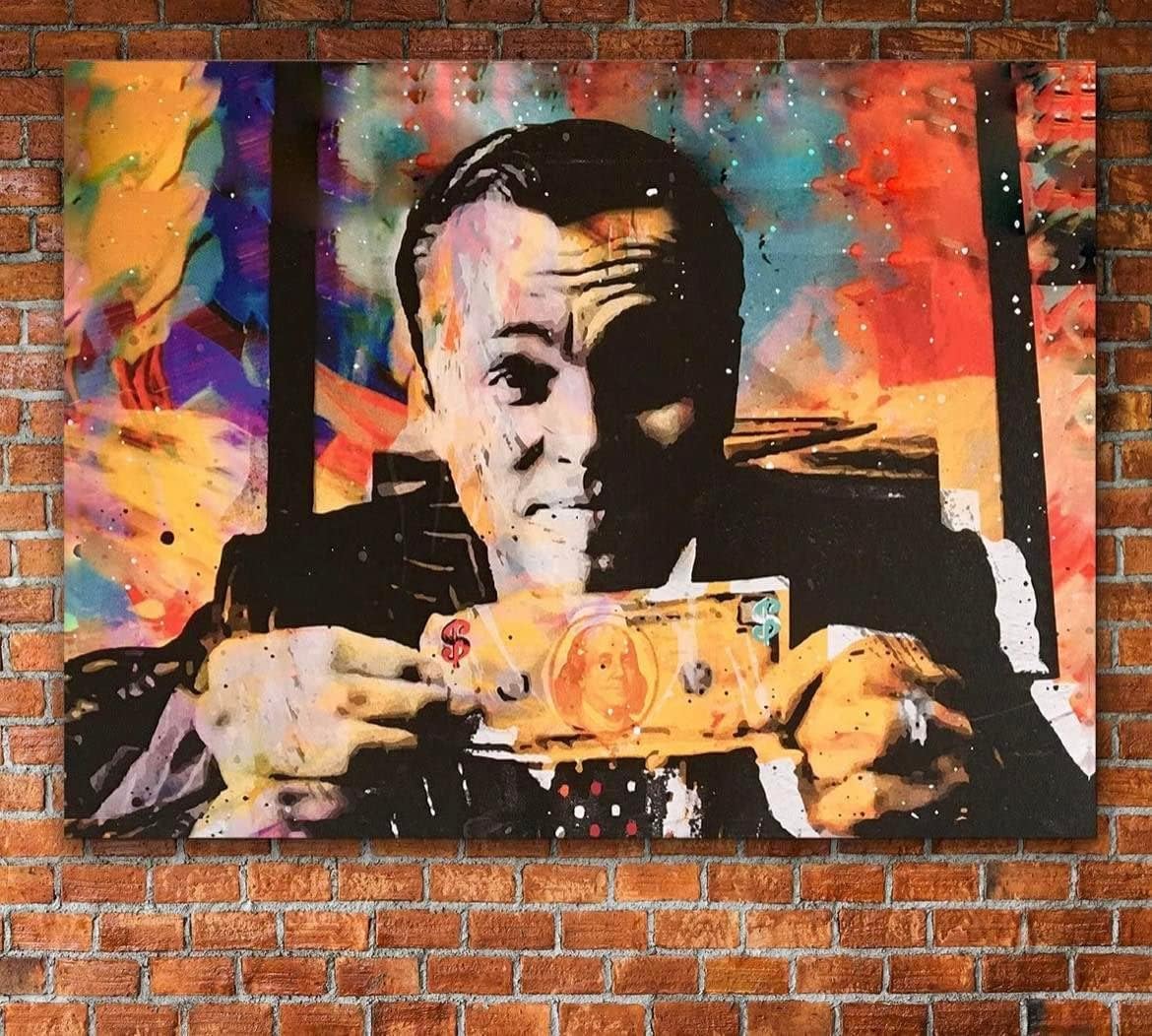 Wall Street Motivational Art Work Fear Greed Framed Canvas Stock Market Wolf Graffiti Canvas Wall Art - Pop Street Art Canvas Prints for Wall Decor, Cool Graffiti Framed Artwork for Guys Bedroom Man