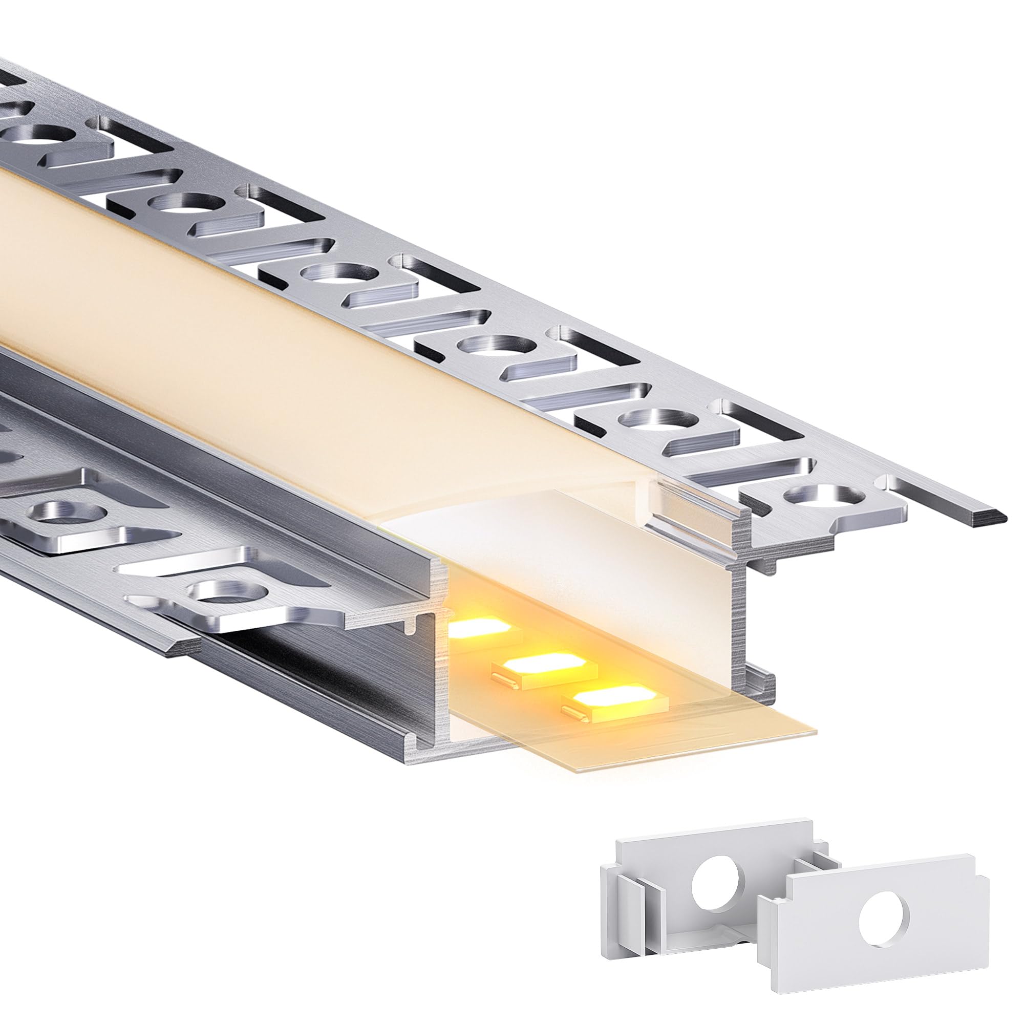 Profilo per cartongesso, 3 x 2 m (totale 6 m), profilo in alluminio per strisce LED fino a 20 mm di larghezza, con copertura in policarbonato bianco latte e set di accessori