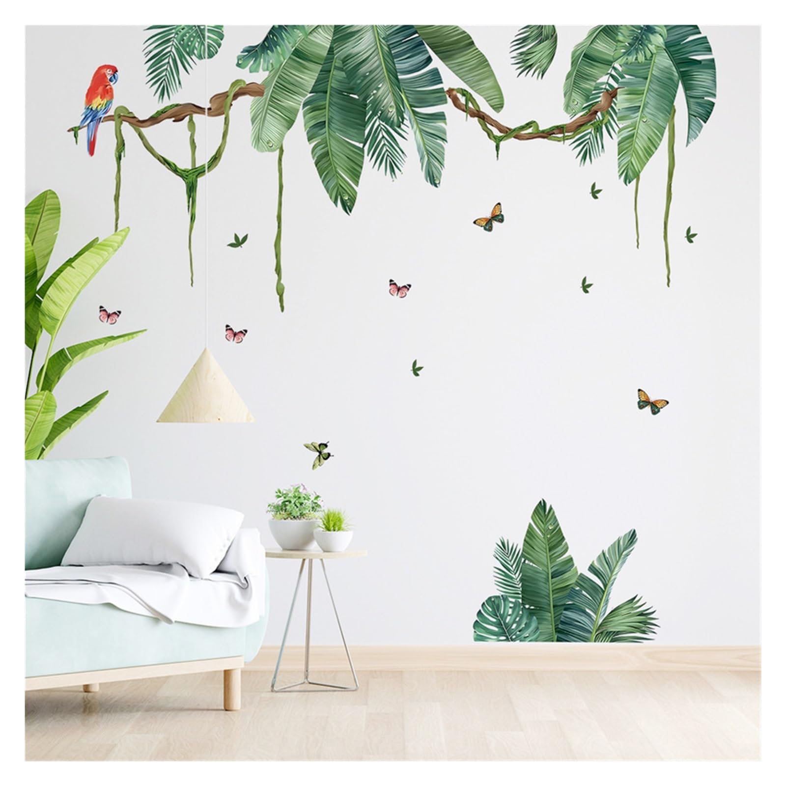 Palm Leaf Wall Decals Tropical Style Self-Adhesive Wall Stickers Jungle Parrot Butterflies and Palm Leaves Home Decor