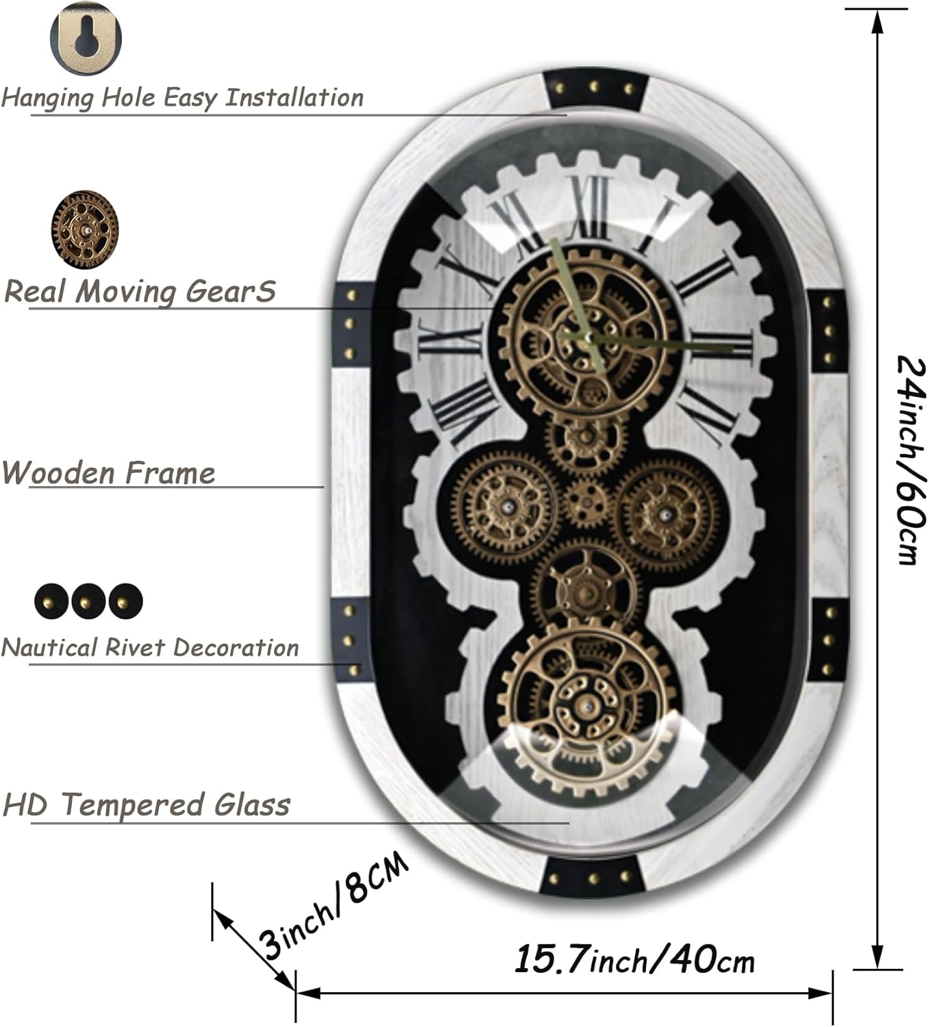 industrial gear wall clock, vintage style, black and gold (modern desert beige, 24 inch)