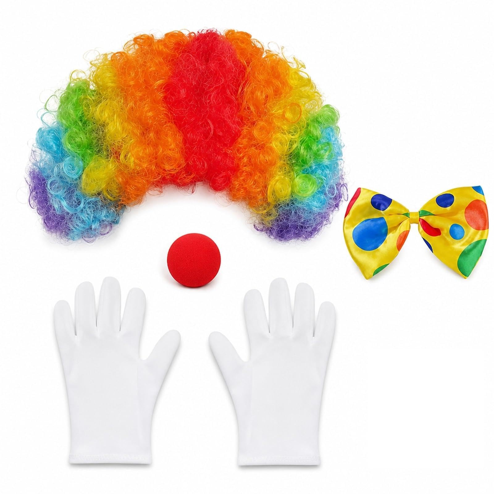 XcnPer Clown Costume Set, Halloween Costumes for Parties, Complete Fancy Dress Outfit with Vest, Bow Tie, Nose and Wig, Ideal for Carnival Celebrations and Cosplay Events
