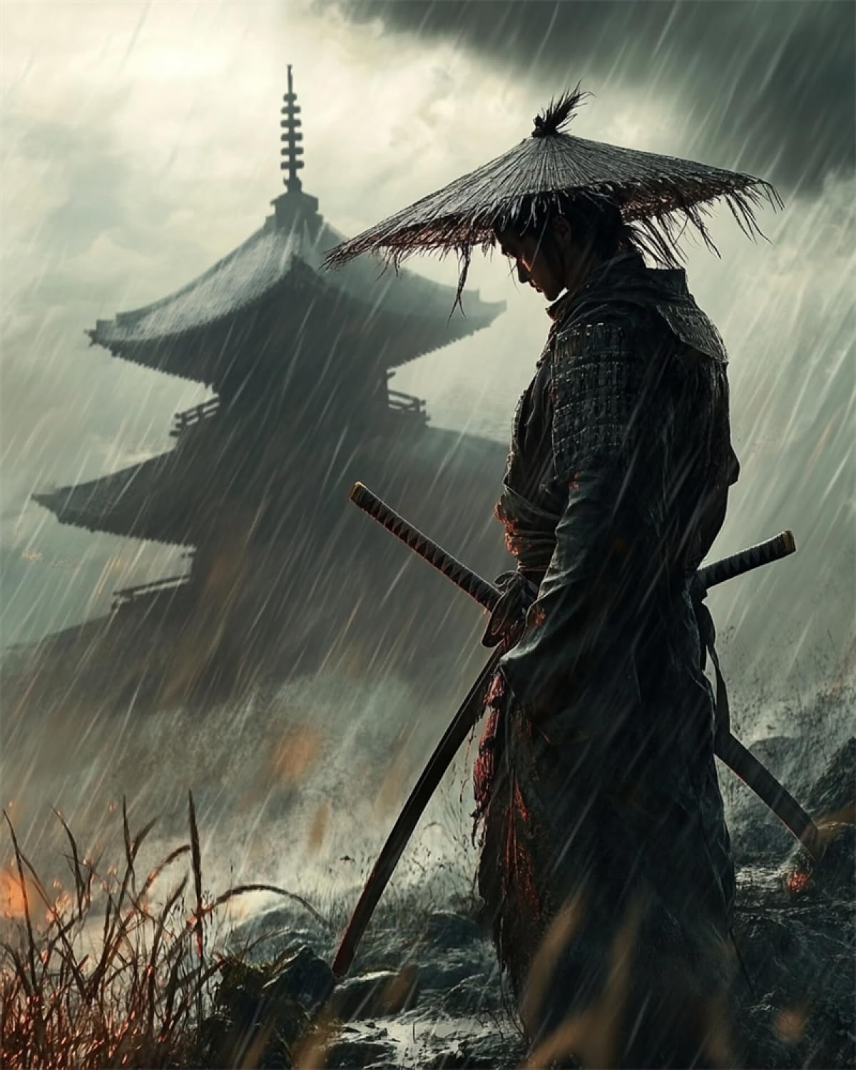 AYAOYANGGO Stamped Cross Stitch Kits Anime Samurai DIY Cross Stitch Kits for Adults with Needles Scissor Threaders Preprint for Home Wall Decor 11CT 40x50cm