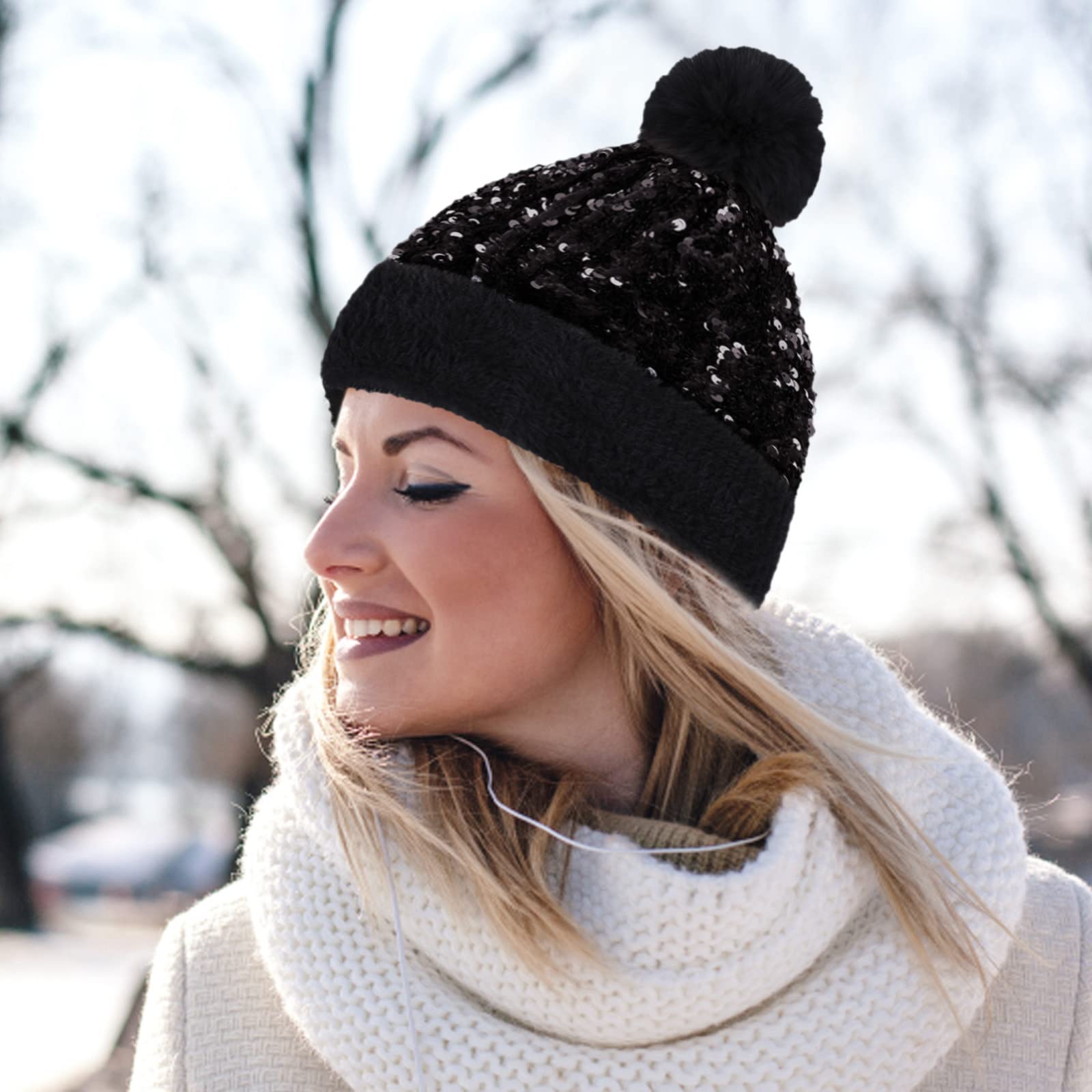 Gorro Invierno Mujer - Forro Polar, Pompón Piel Sintética, Talla