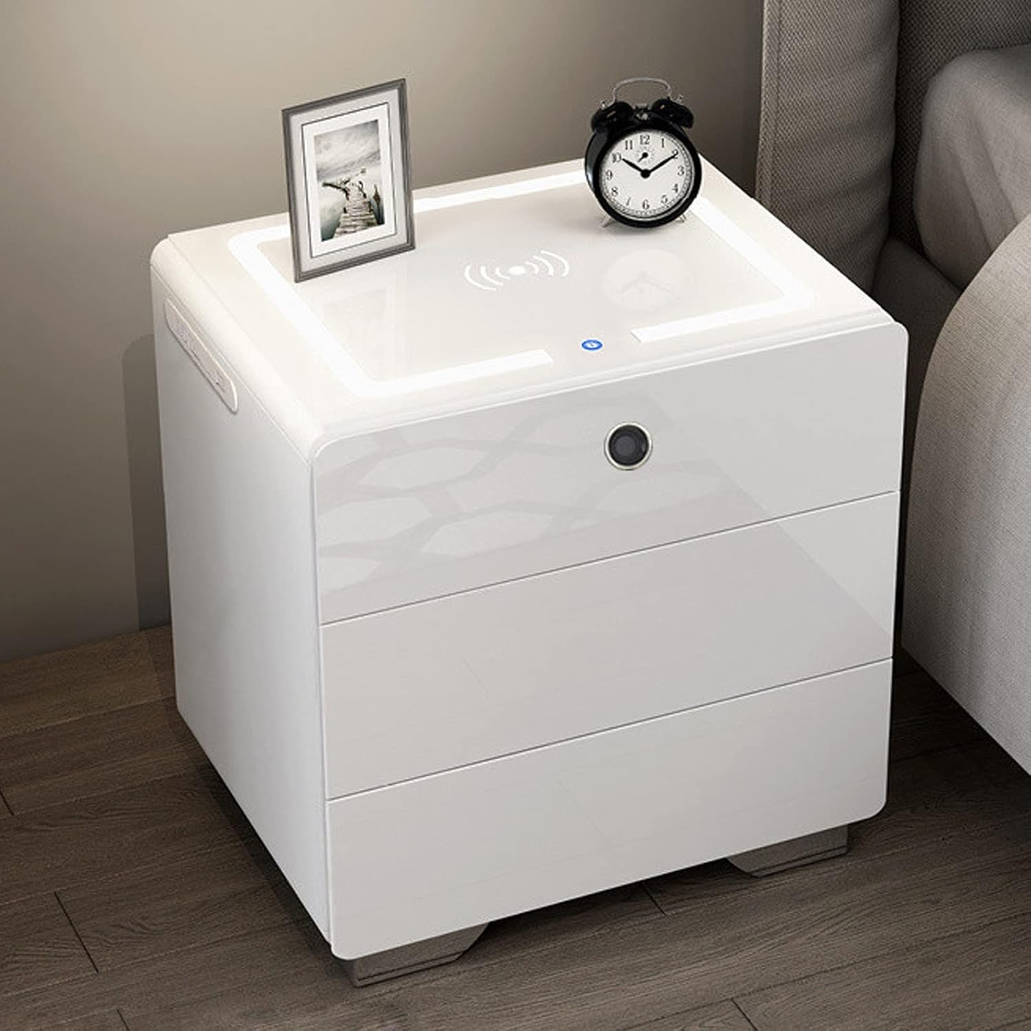 Smart LED Nightstand with 3 Drawers, with USB, Wireless