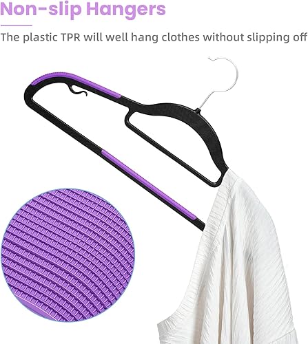 Miniatura 3 de Perchas de plástico estándar de alta resistencia, paquete de 50 con diseño antideslizante, gancho giratorio de 360, organizador que ahorra espacio