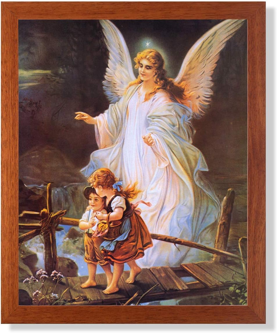Amazon Com Guardian Angel With Children On Bridge Religious Wall Picture Honey Framed Art Print Posters Prints
