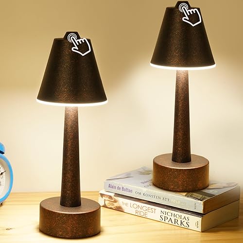 Paquete de 2 lámparas de mesa inalámbricas recargables con 3 luces de color, atenuación continua, lámpara táctil Samll de hasta 48 horas de uso para