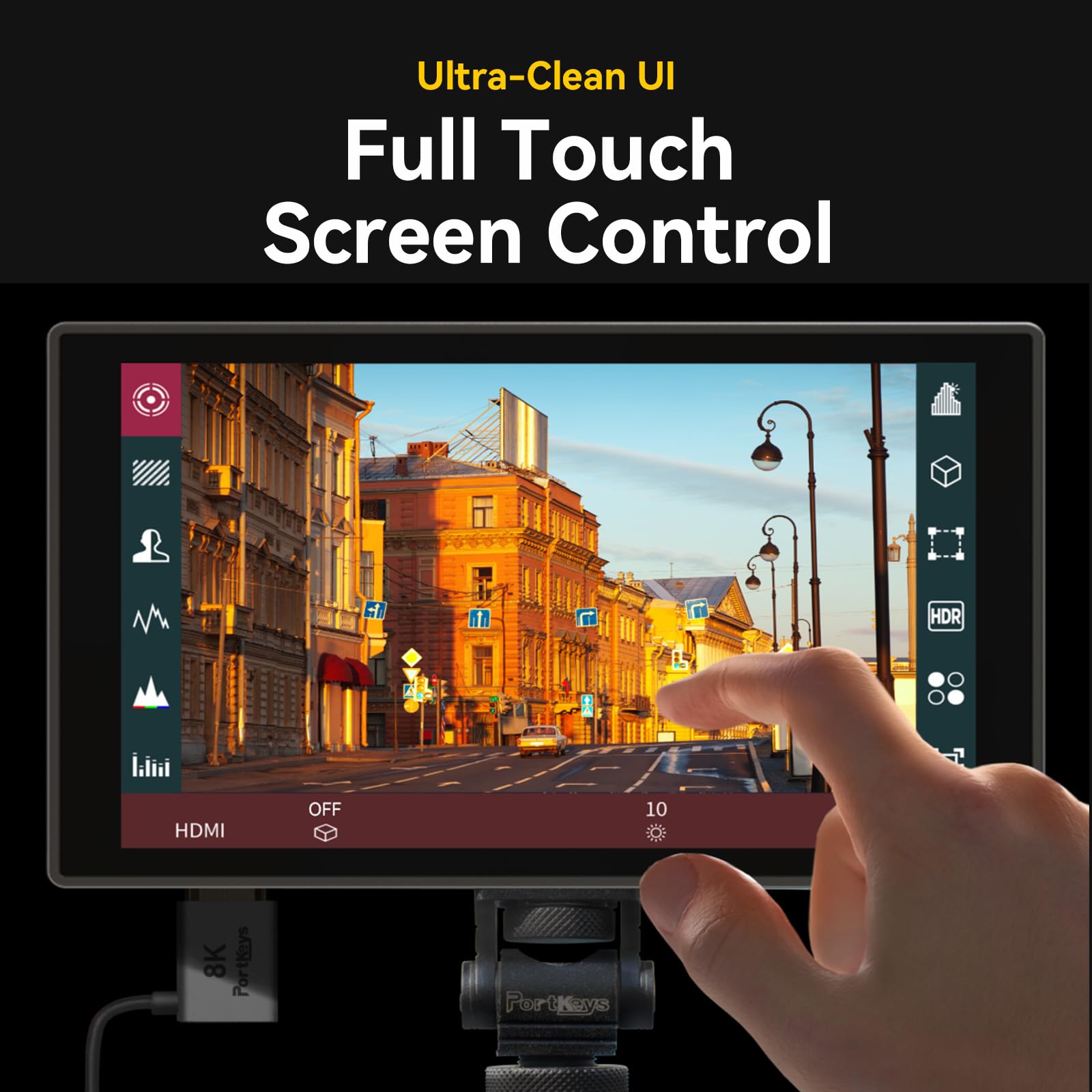 Portkeys HD7T - Monitor de campo para cámara de 7 pulgadas, 1000 nit, pantalla táctil de alto brillo, con teclas de acceso rápido, compatible con DSLR con batería S0NY NP-F550