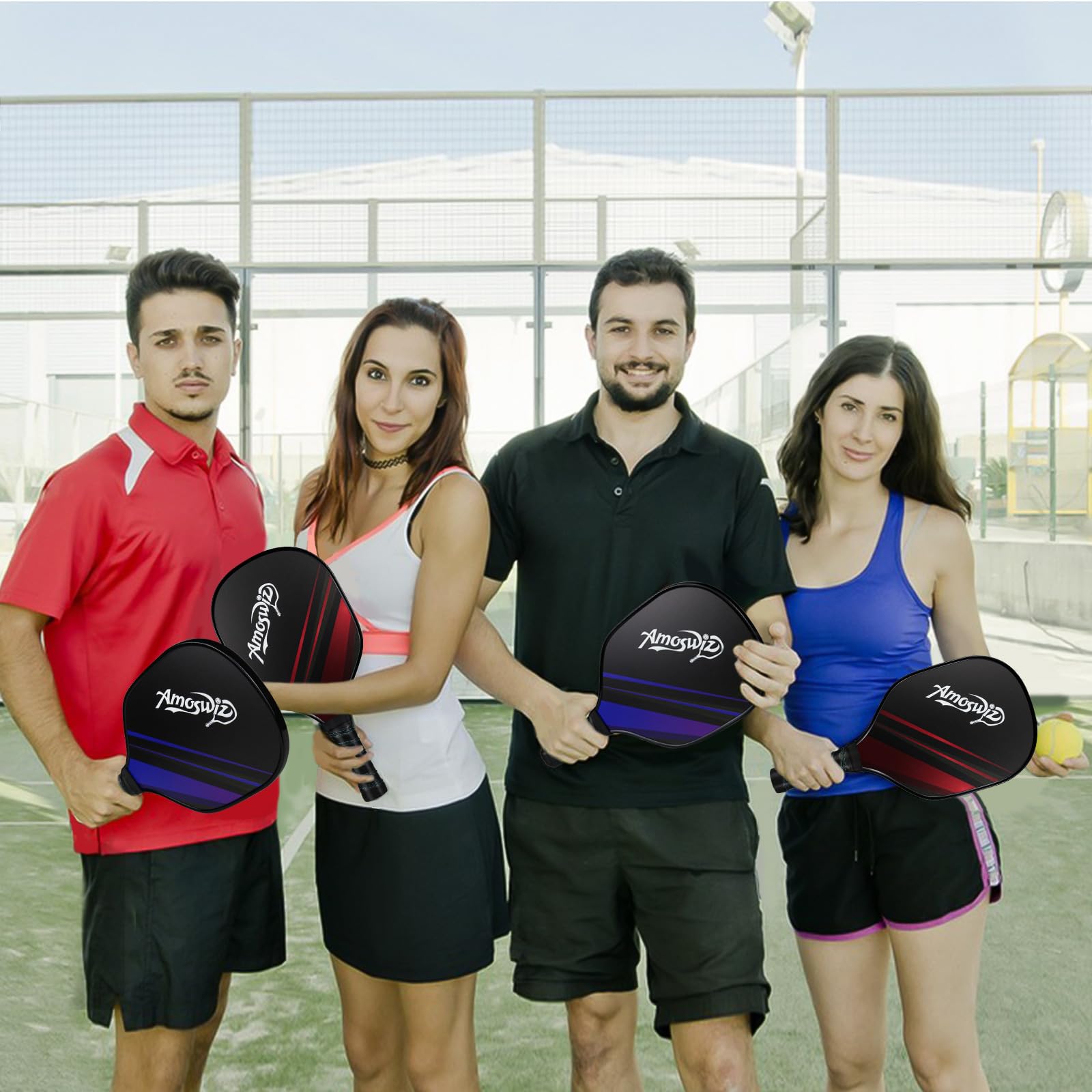 Set di 4 racchette per pickleball, in legno, con 4 palline, set base per pickleball, per uomini e donne, set tutto in uno, set da 4