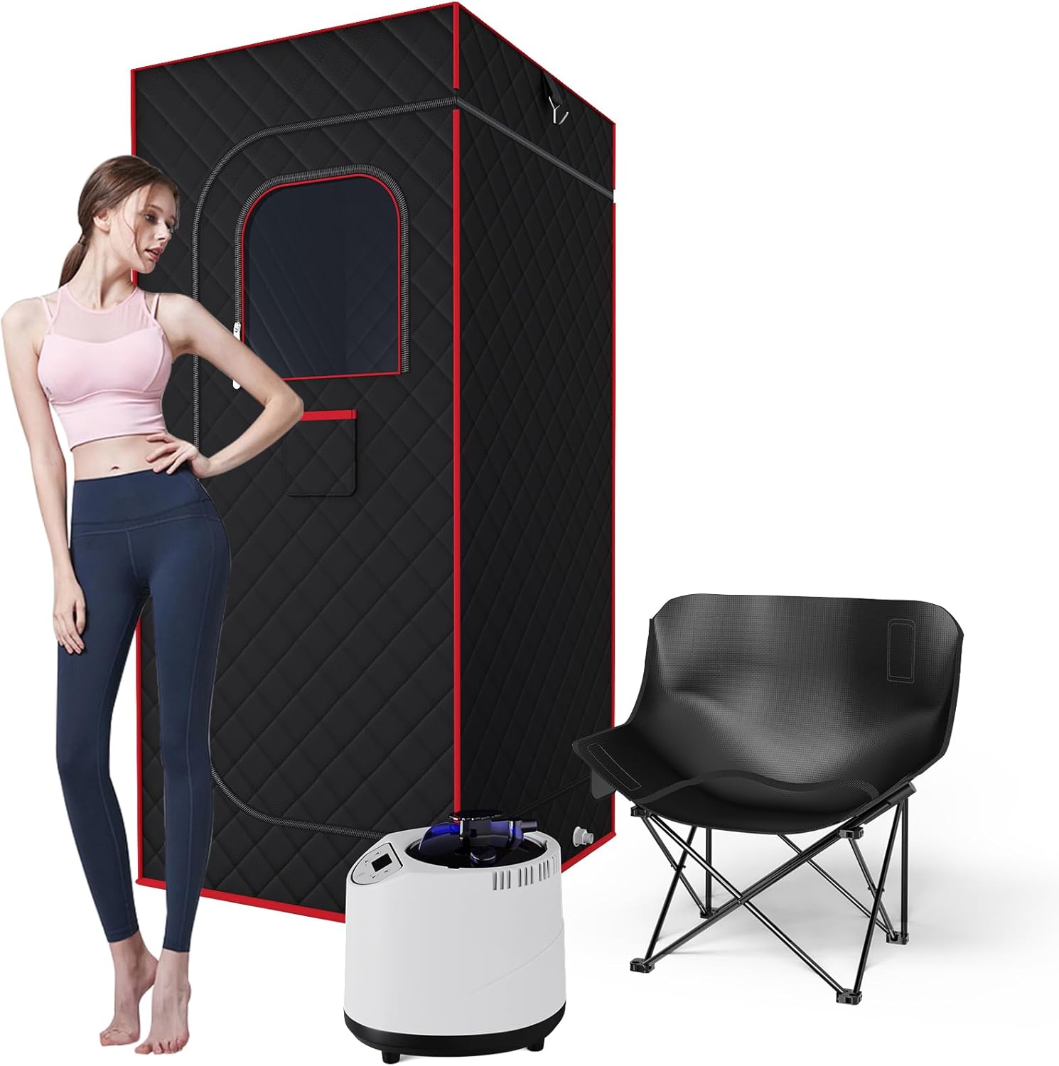 AgiiMan Portable Sauna Box for Home - Four-Sided Full-Size Steam Sauna Tent with 3 L Steamer, Chair, Remote Control, Infrared, Health Benefits and Relaxation XL