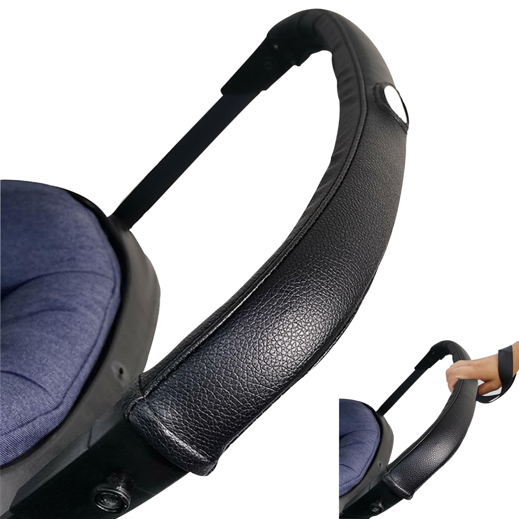 Copri maniglia per passeggino Copri maniglia per carrozzina in pelle nera Antiscivolo e resistente alle macchie Impugnature per maniglia per passeggino con cerniera per protezione bracciolo carrozzina